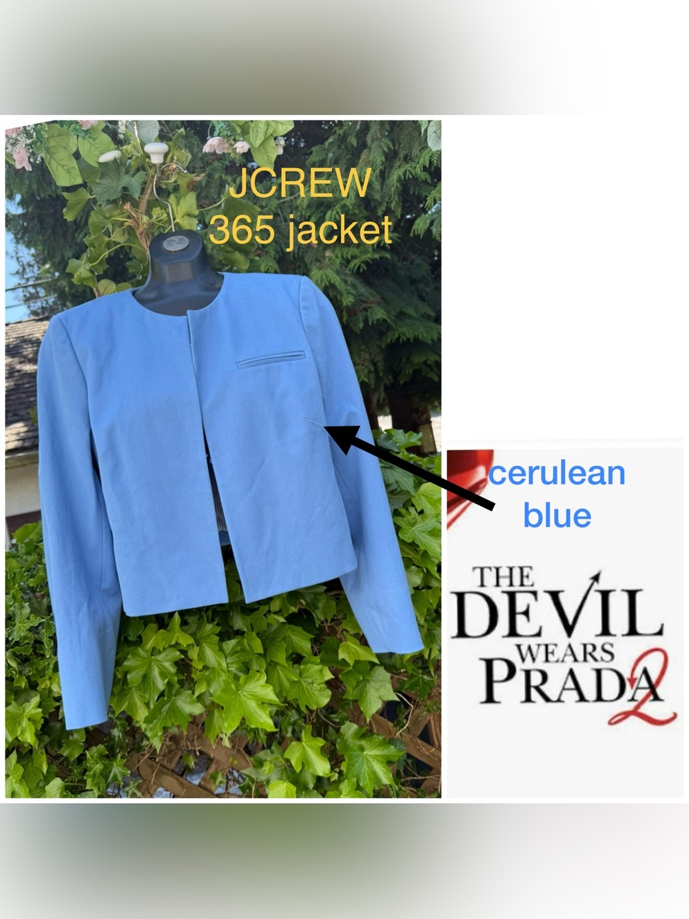 JCREW 365 Collarless jacket, cerulean/ blue (aka 🎥) lined & tailored Excellent